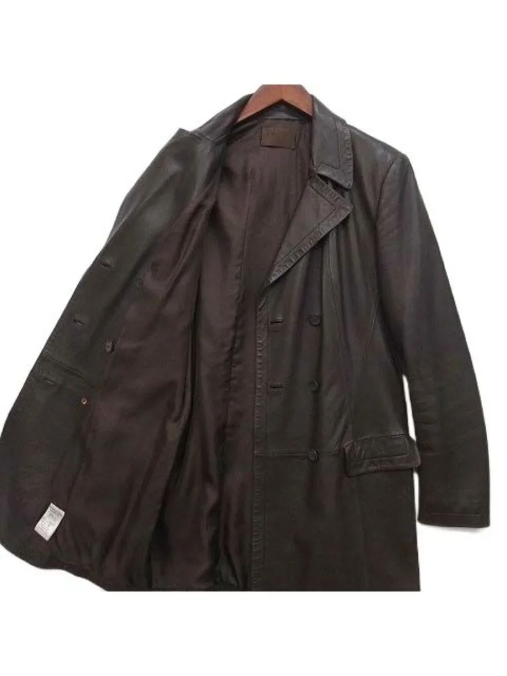 Loewe Nappa Leather Double Breasted Long Jacket Brown 40
